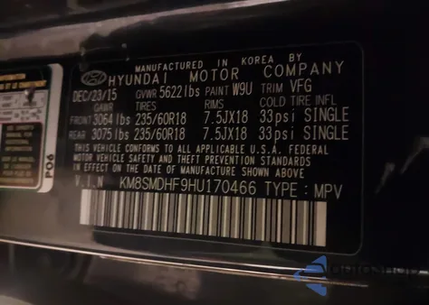 2017 Hyundai Santa Fe Se z USA, uszkodzony, nr VIN KM8SMDHF9HU170466